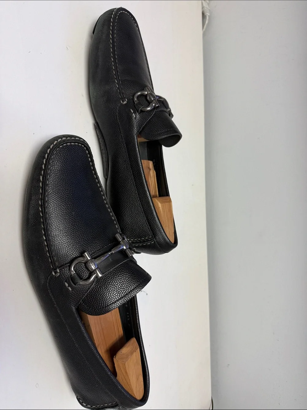 Salvatore Ferragamo Black Pebbled Leather Bit Slip-Ons
